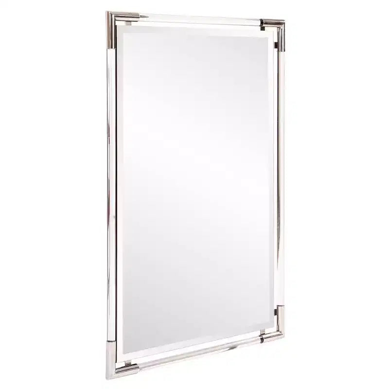 Specchio Decorativo da Parete Rettangolare con Cornice in Acrilico e Angoli in Acciaio Inox – Argento, 38,5" x 26,5"