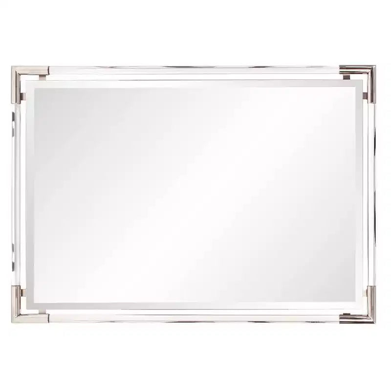 Specchio Decorativo da Parete Rettangolare con Cornice in Acrilico e Angoli in Acciaio Inox – Argento, 38,5" x 26,5"