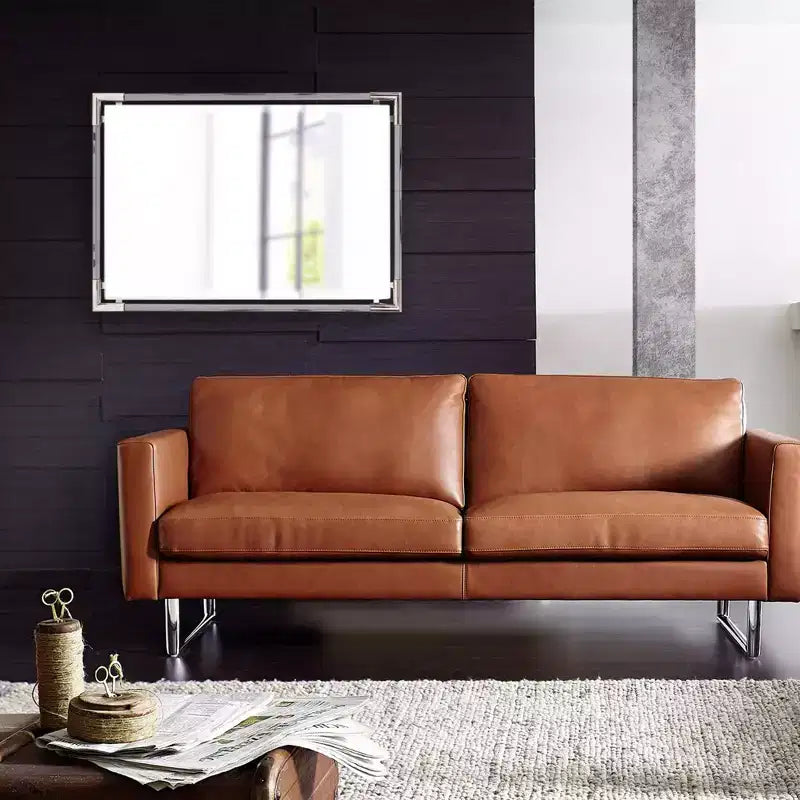 Specchio Decorativo da Parete Rettangolare con Cornice in Acrilico e Angoli in Acciaio Inox – Argento, 38,5" x 26,5"