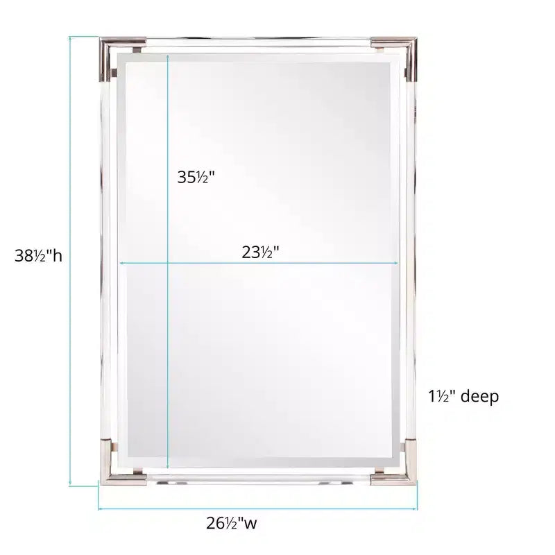 Specchio Decorativo da Parete Rettangolare con Cornice in Acrilico e Angoli in Acciaio Inox – Argento, 38,5" x 26,5"