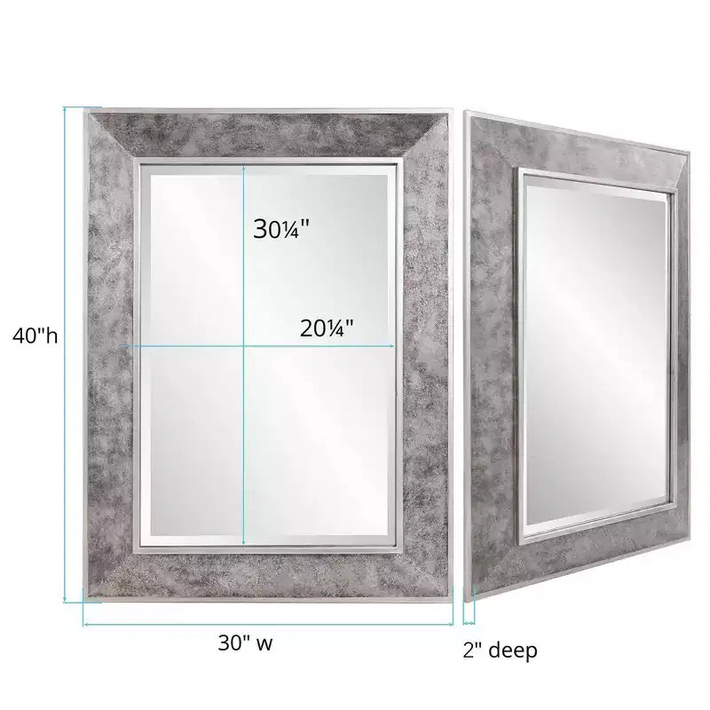 Specchio da parete rettangolare incorniciato 60" x 18" – Finitura argento screziato