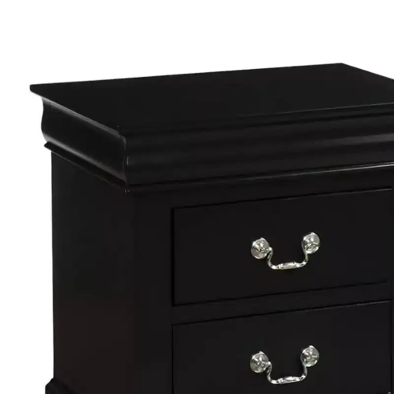 Comodino in legno nero con due cassetti
