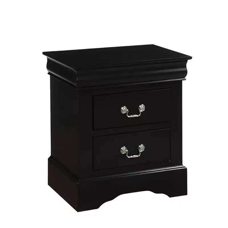 Comodino in legno nero con due cassetti