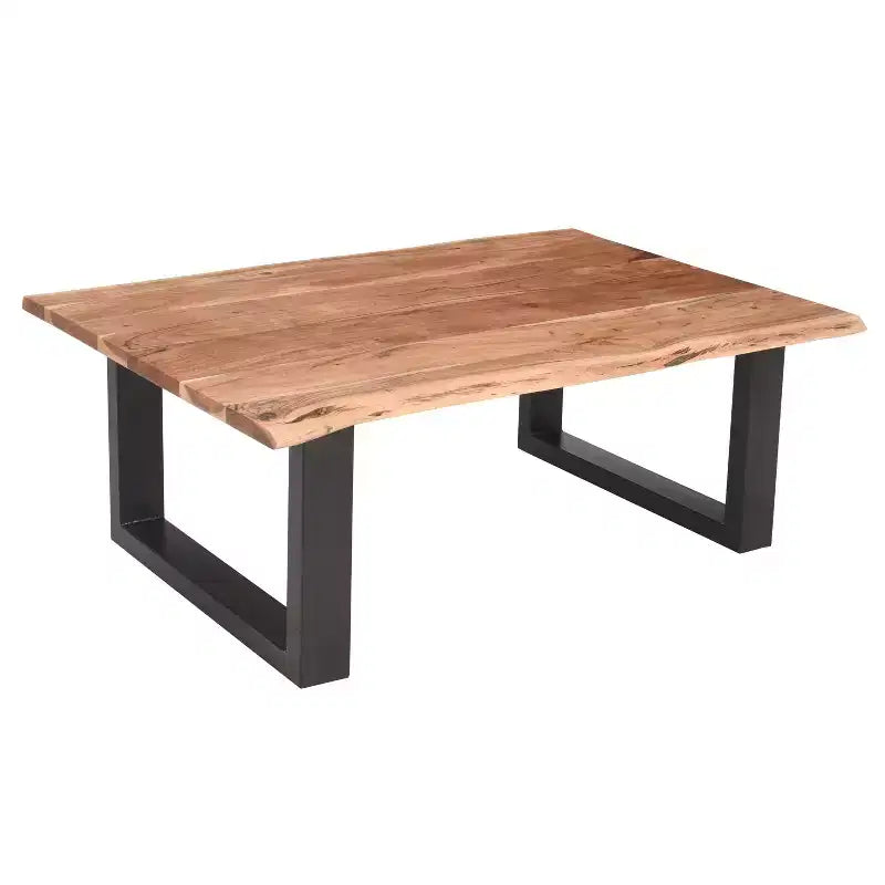 Tavolino da caffè rettangolare in legno di acacia da 45" con bordo vivo e base in metallo nero