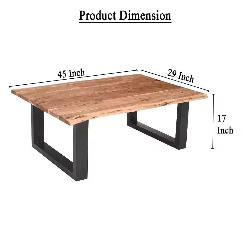 Tavolino da caffè rettangolare in legno di acacia da 45" con bordo vivo e base in metallo nero