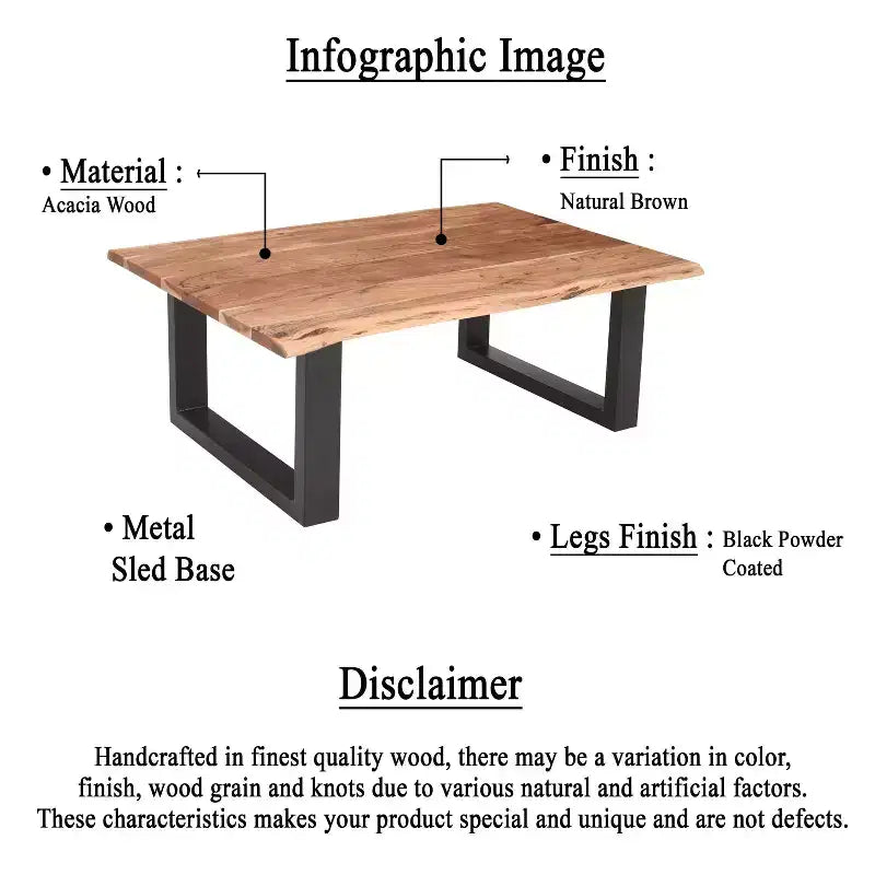 Tavolino da caffè rettangolare in legno di acacia da 45" con bordo vivo e base in metallo nero