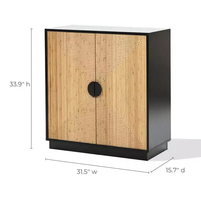 Mobiletto/Credenza moderno Boho a 2 ante nero con strisce di bambù