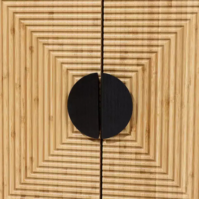 Mobiletto/Credenza moderno Boho a 2 ante nero con strisce di bambù