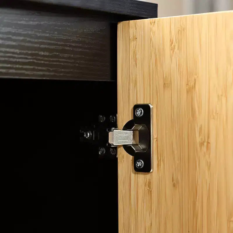Mobiletto/Credenza moderno Boho a 2 ante nero con strisce di bambù