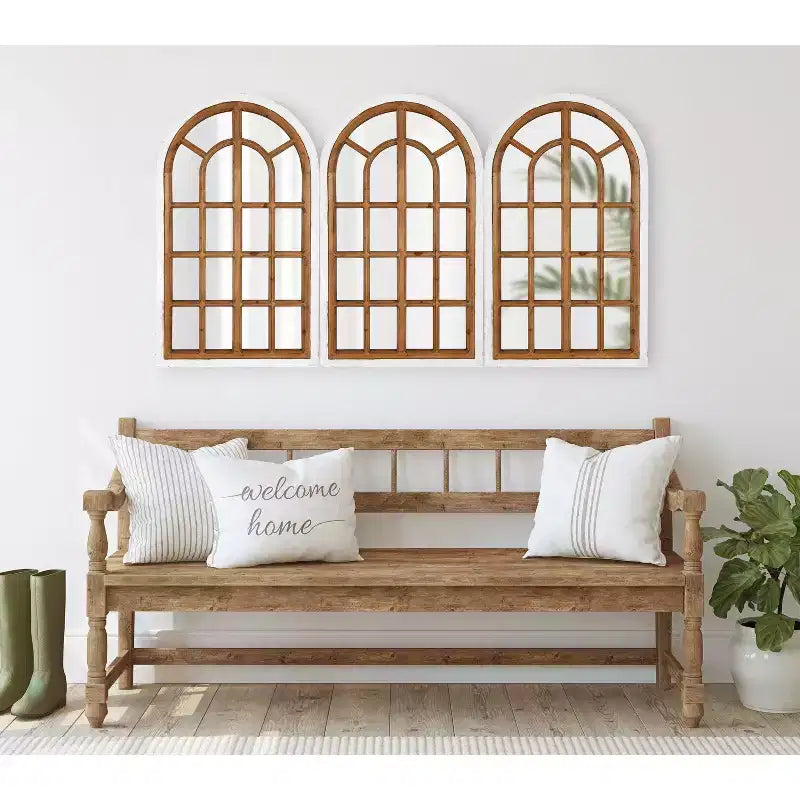 Specchio da parete ad arco 22 x 38 con cornice in legno