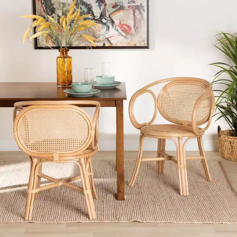 Sedia da pranzo bohémien in rattan