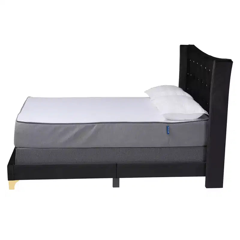 Upholstered Queen Panel Bed with Wingback Headboard