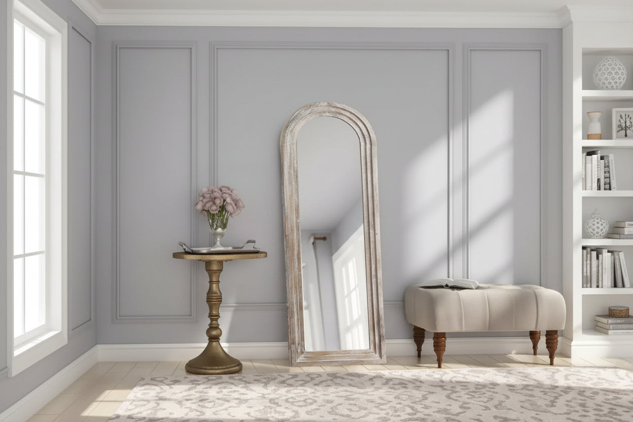 Dovelina Wood Frame Arch Top Full Length Mirror Leaning Mirror