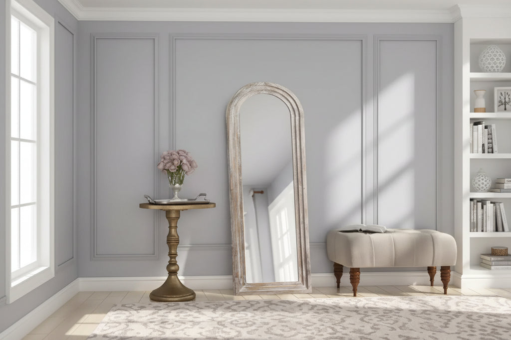 Dovelina Wood Frame Arch Top Full Length Mirror Leaning Mirror