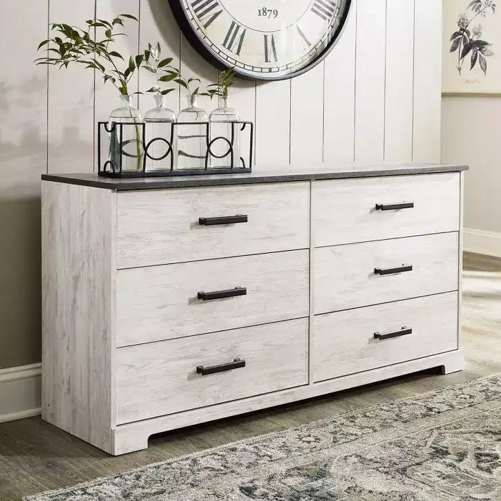 6-Drawer Dresser, Whitewash/Charcoal Gray