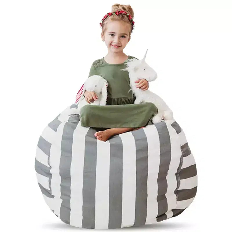 Creative QT Stuff n Sit XL 38 Bean Bag Storage Cover for Stuffed Toys, Great as Bedroom Organizer or Chair, Grey/White Striped