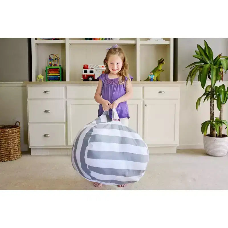 Fodera XL per pouf contenitore per animali di peluche – Righe grigie/bianche