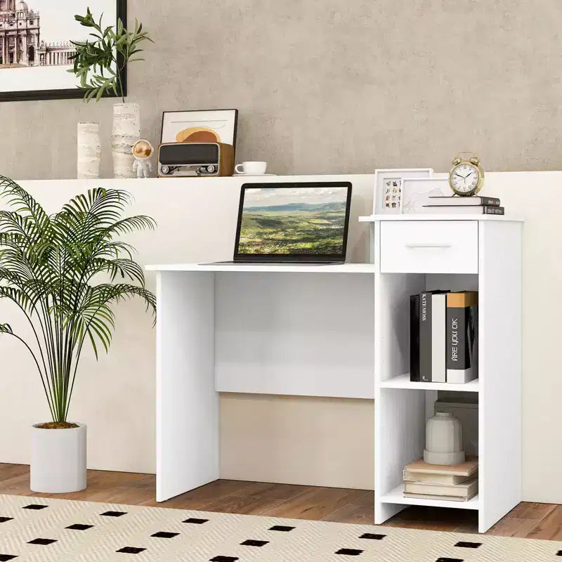 Scrivania per Computer da 40,5" con Ripiano per Stampante, Cassetto Portaoggetti e Supporto CPU