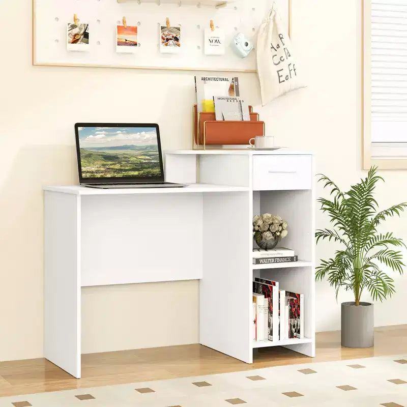 Scrivania per Computer da 40,5" con Ripiano per Stampante, Cassetto Portaoggetti e Supporto CPU