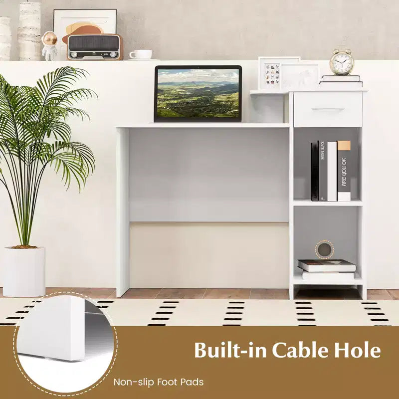 Scrivania per Computer da 40,5" con Ripiano per Stampante, Cassetto Portaoggetti e Supporto CPU