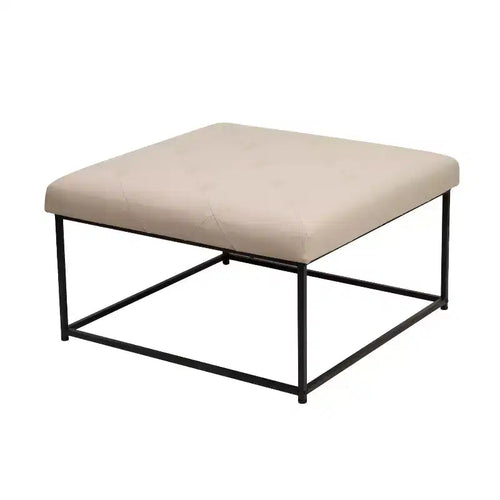Emma and Oliver 30 in. Faux Leather Square Ottoman with Tufted Design and Sturdy Iron Frame