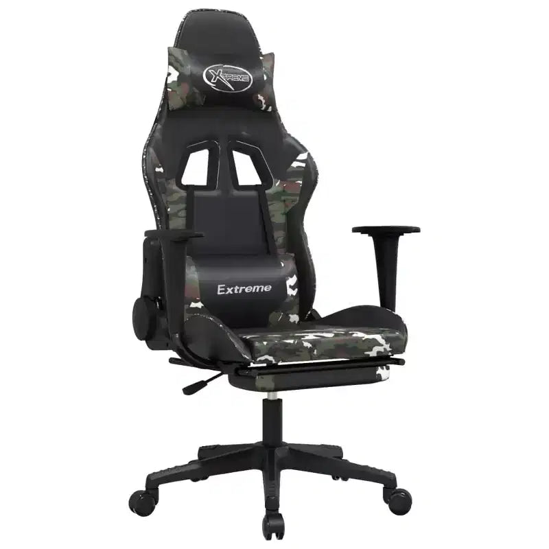 vidaXL Adjustable Gaming Chair with Footrest - Black and Camouflage, Faux Leather Upholstered Seat, Sturdy Frame, 360 Swivel Design