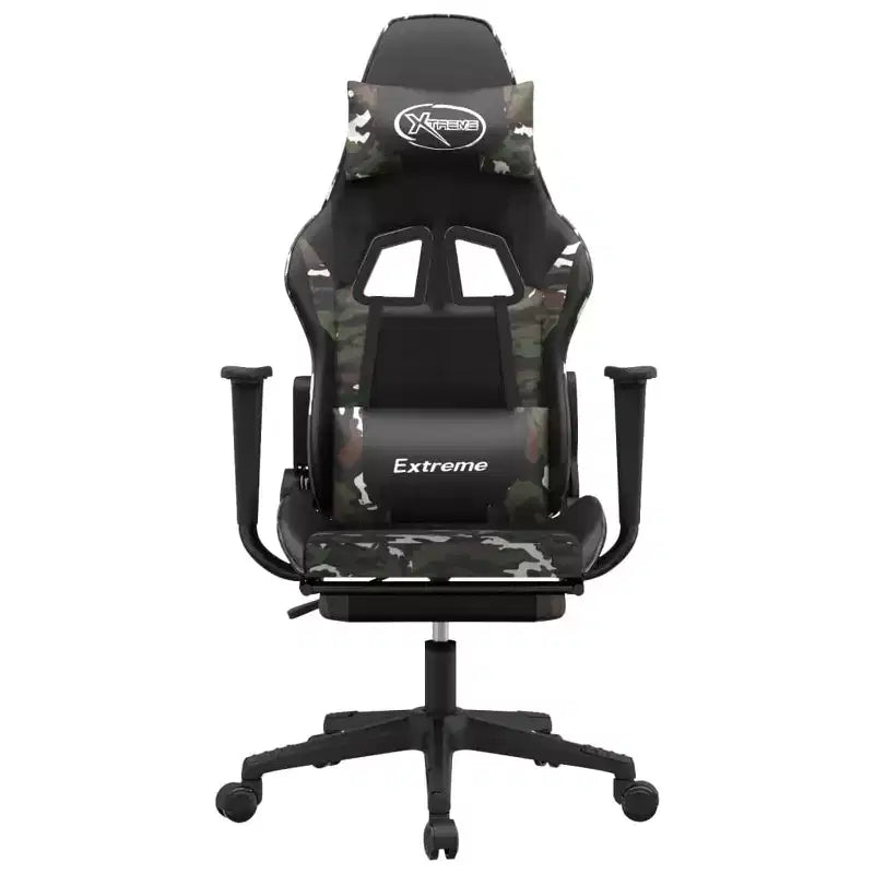 Sedia da gaming regolabile con poggiapiedi - Nera e mimetica, Ecopelle, Girevole a 360°