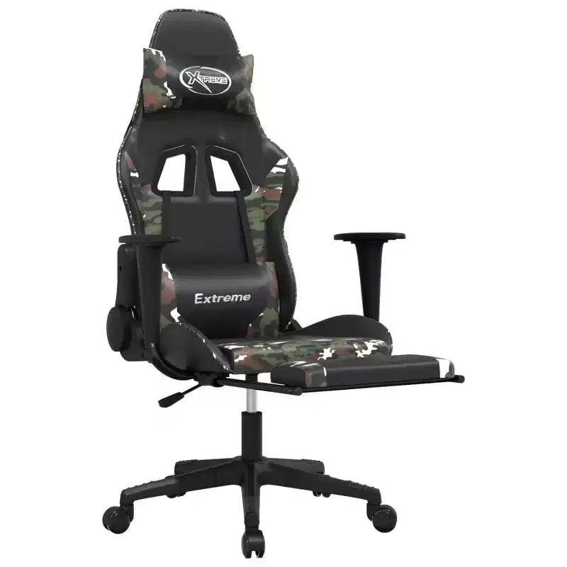 Sedia da gaming regolabile con poggiapiedi - Nera e mimetica, Ecopelle, Girevole a 360°