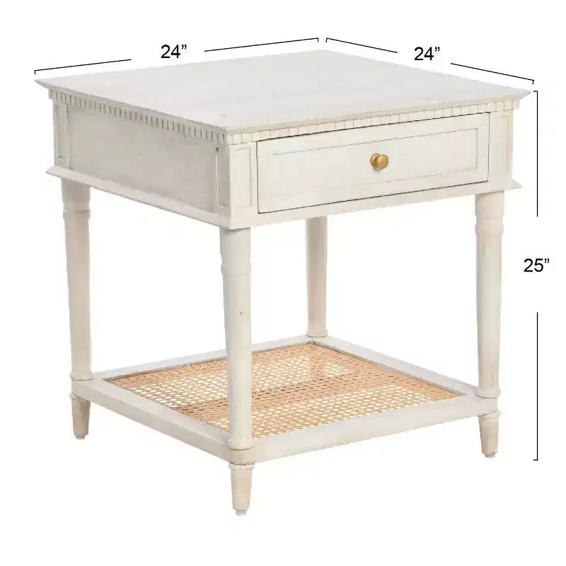 Tavolino quadrato con ripiano in legno di acacia e MDF