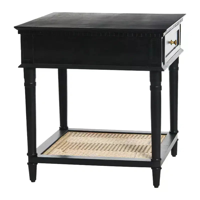 Tavolino quadrato con ripiano in legno di acacia e MDF