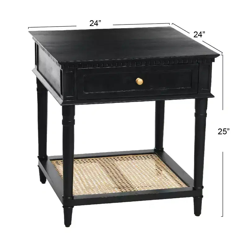 Tavolino quadrato con ripiano in legno di acacia e MDF