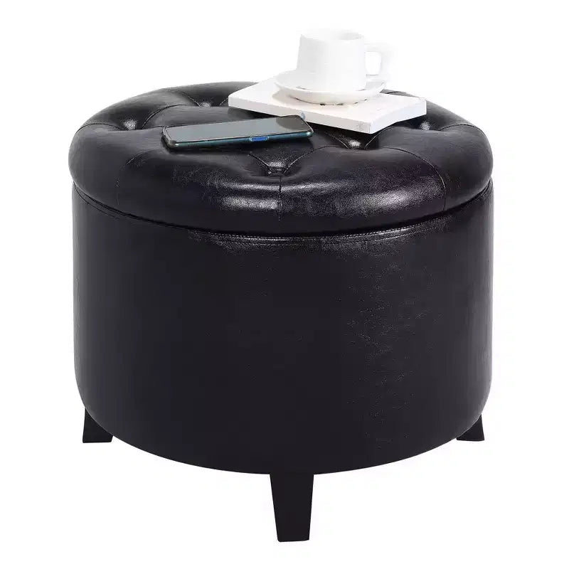 Poggiapiedi contenitore rotondo con rivestimento trapuntato