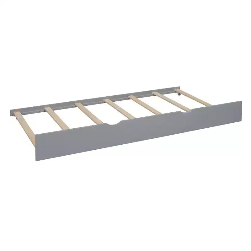 Letto a piattaforma a forma di casetta in legno, una piazza e mezza/matrimoniale, con letto estraibile e ripiano contenitore per bambini