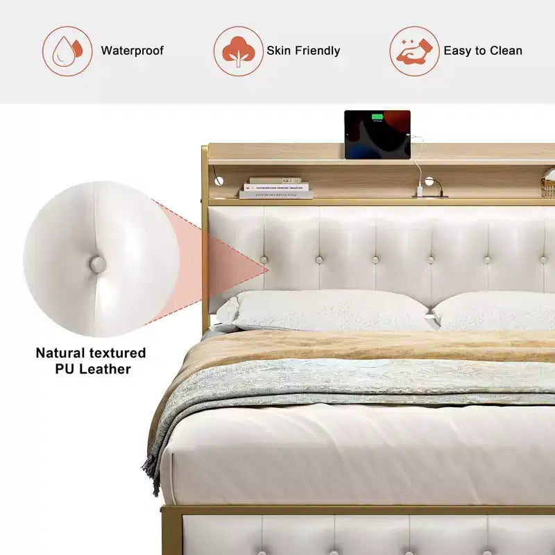 Letto Imbottito con Testiera a LED e Porte USB