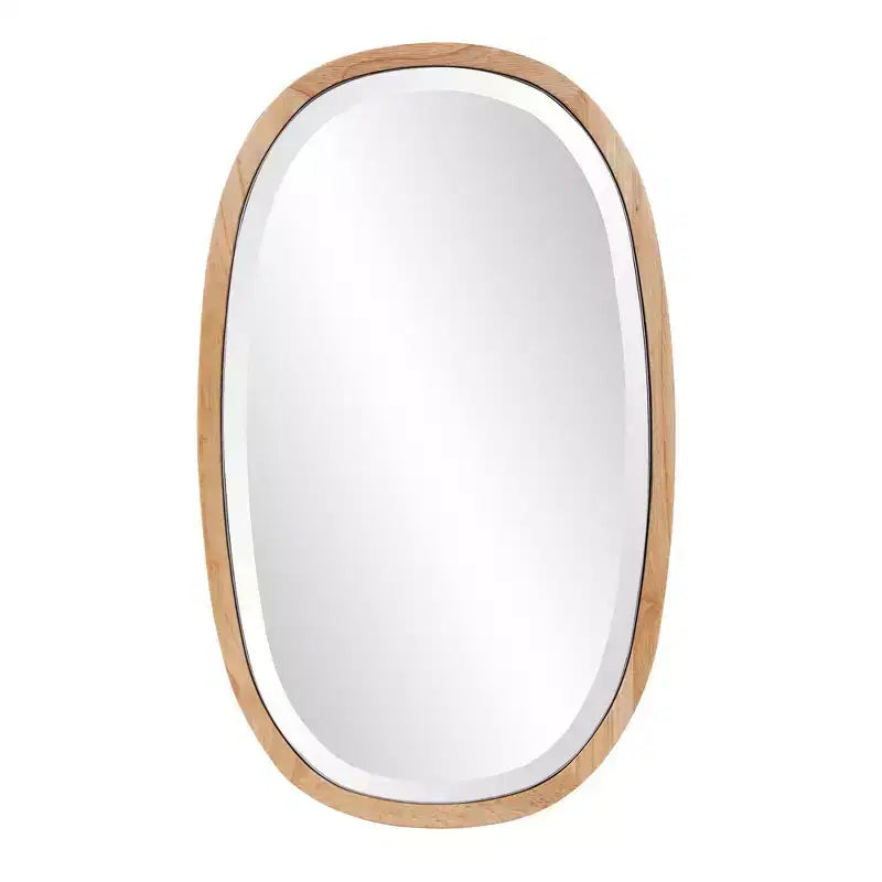 Specchio da parete smussato con cornice in legno lucido