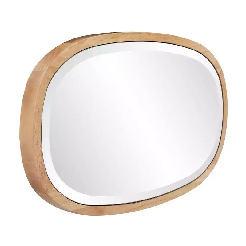 Specchio da parete smussato con cornice in legno lucido