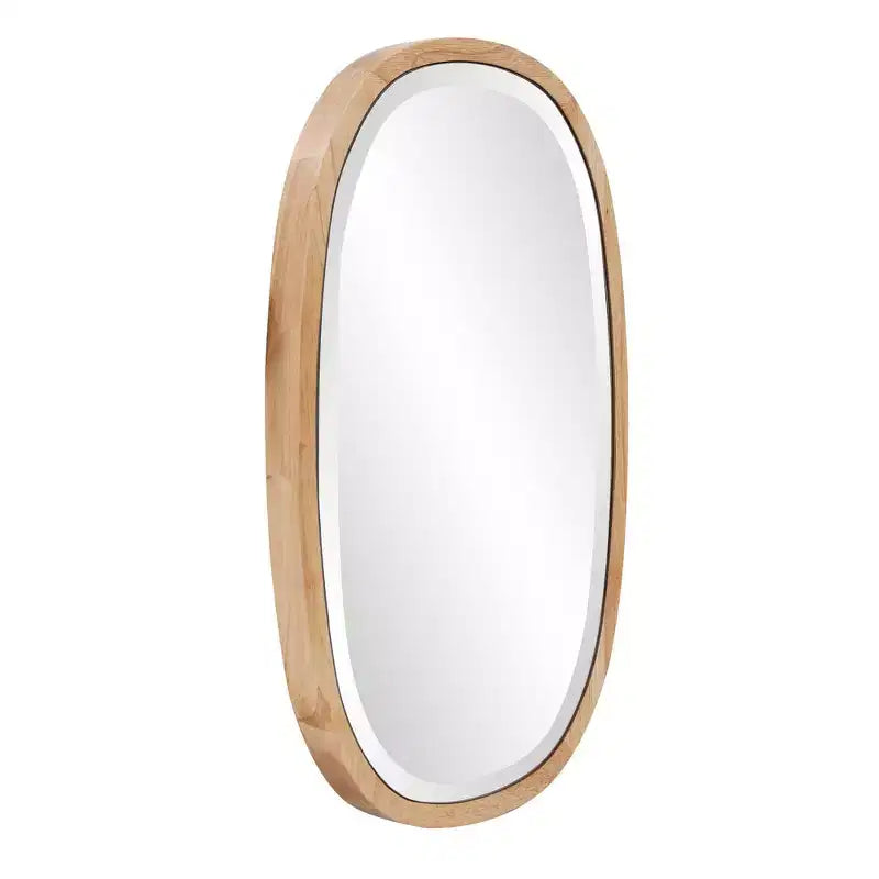 Specchio da parete smussato con cornice in legno lucido