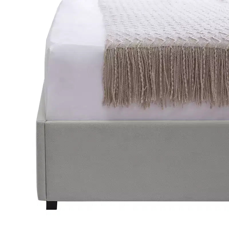 Letto imbottito con piattaforma, ricarica USB e cassetti portaoggetti